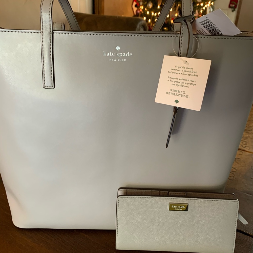 Taupe Kate Spade purse and matching wallet.